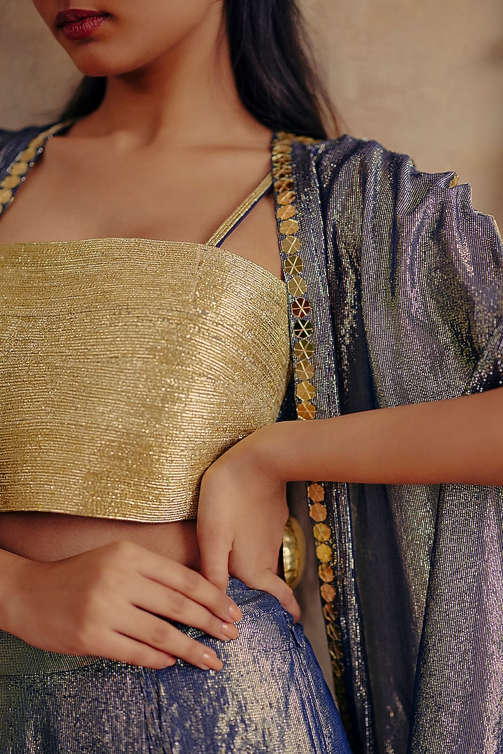 Blue Premium Lurex Georgette Flared Pant Set by Ajiesh Oberoi at Pernia's Pop Up Shop