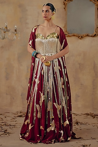 indian corset dress Red Embroidered Corset Dress