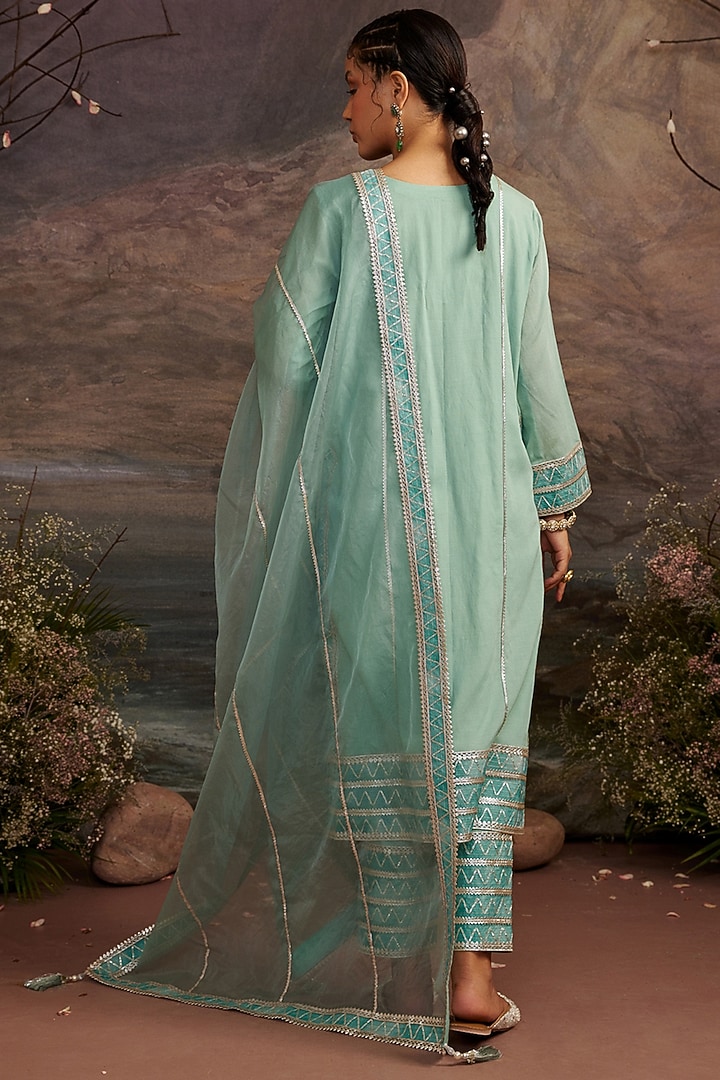 Sea Green Gota Embroidered Kurta Set by Ajiesh Oberoi at Pernia's Pop Up Shop