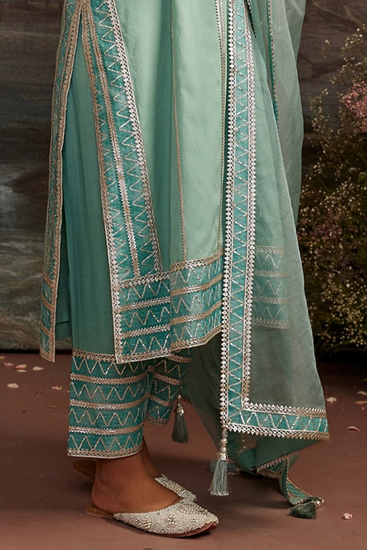 Sea Green Gota Embroidered Kurta Set by Ajiesh Oberoi at Pernia's Pop Up Shop