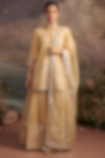 Honey Gold Embroidered Wedding Sharara Set by Ajiesh Oberoi at Pernia's Pop Up Shop