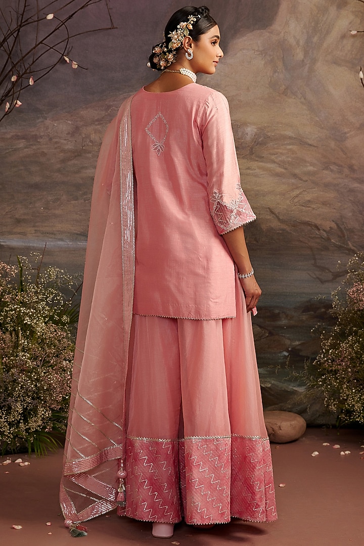 Rose Pink Embroidered Wedding Sharara Set by Ajiesh Oberoi at Pernia's Pop Up Shop