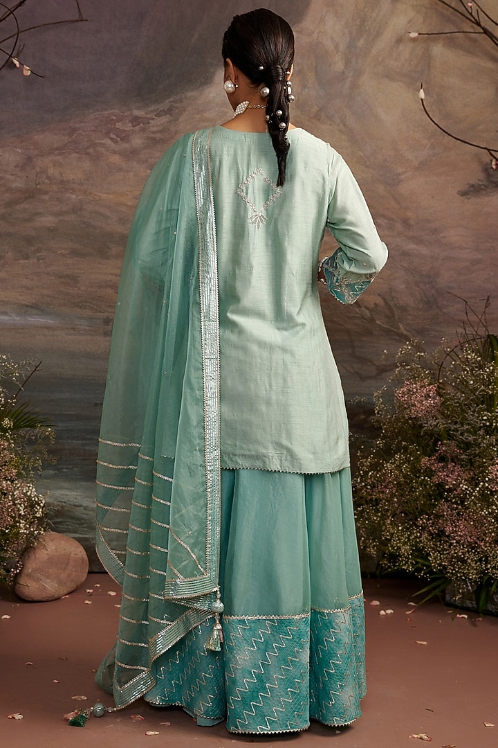 Sea Green Embroidered Wedding Sharara Set by Ajiesh Oberoi at Pernia's Pop Up Shop
