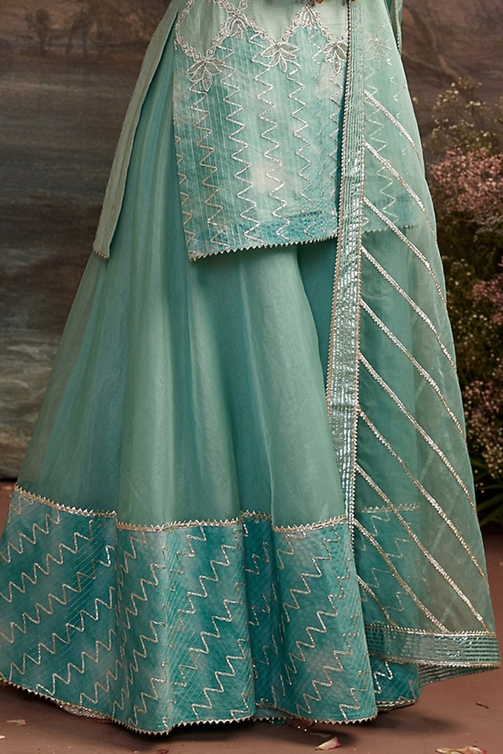 Sea Green Embroidered Wedding Sharara Set by Ajiesh Oberoi at Pernia's Pop Up Shop