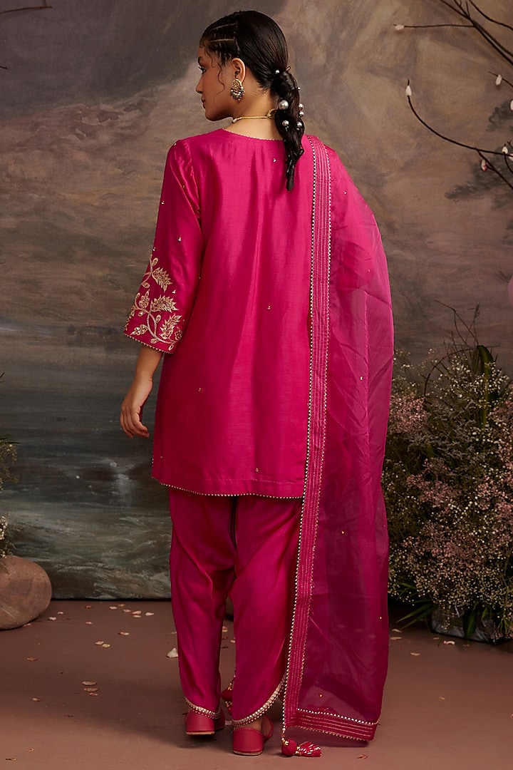 Rani Pink Dupion Silk Dhoti Set by Ajiesh Oberoi at Pernia's Pop Up Shop