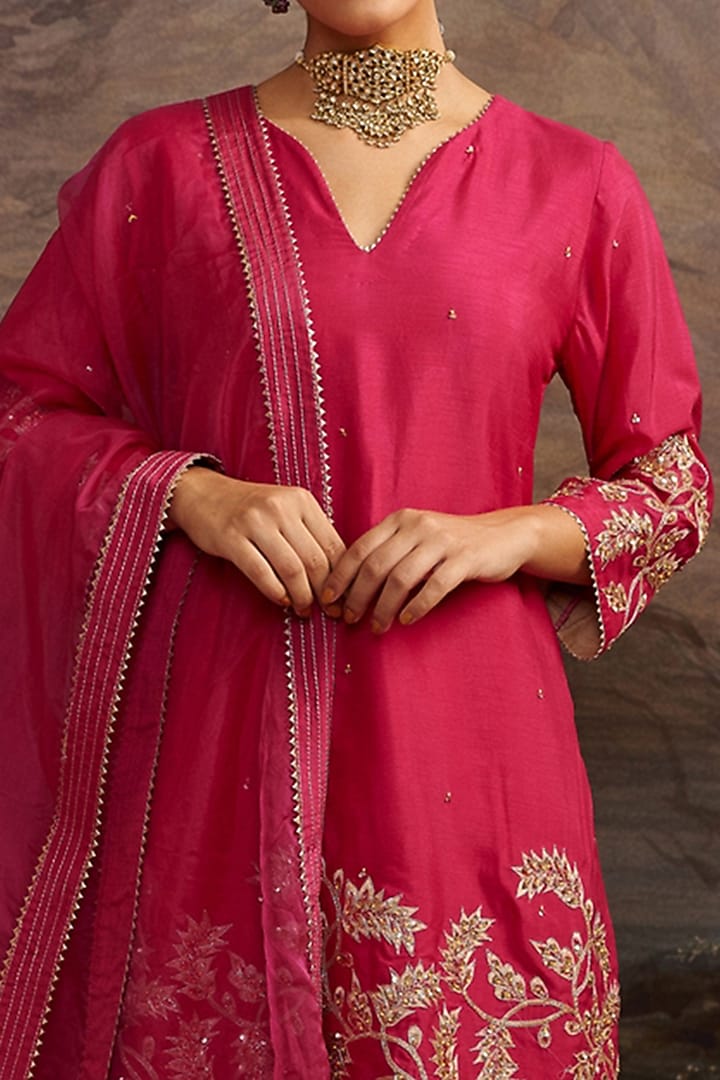 Rani Pink Dupion Silk Dhoti Set by Ajiesh Oberoi at Pernia's Pop Up Shop