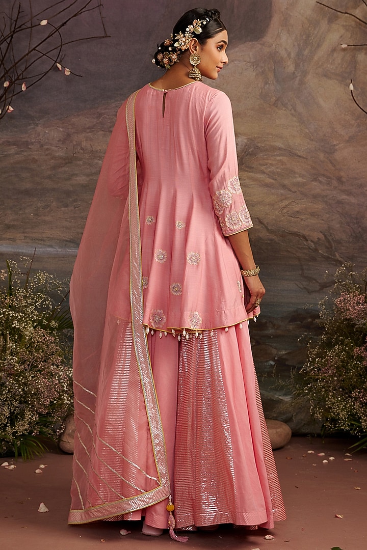 Rose Pink Cotton Silk Wedding Sharara Set by Ajiesh Oberoi at Pernia's Pop Up Shop