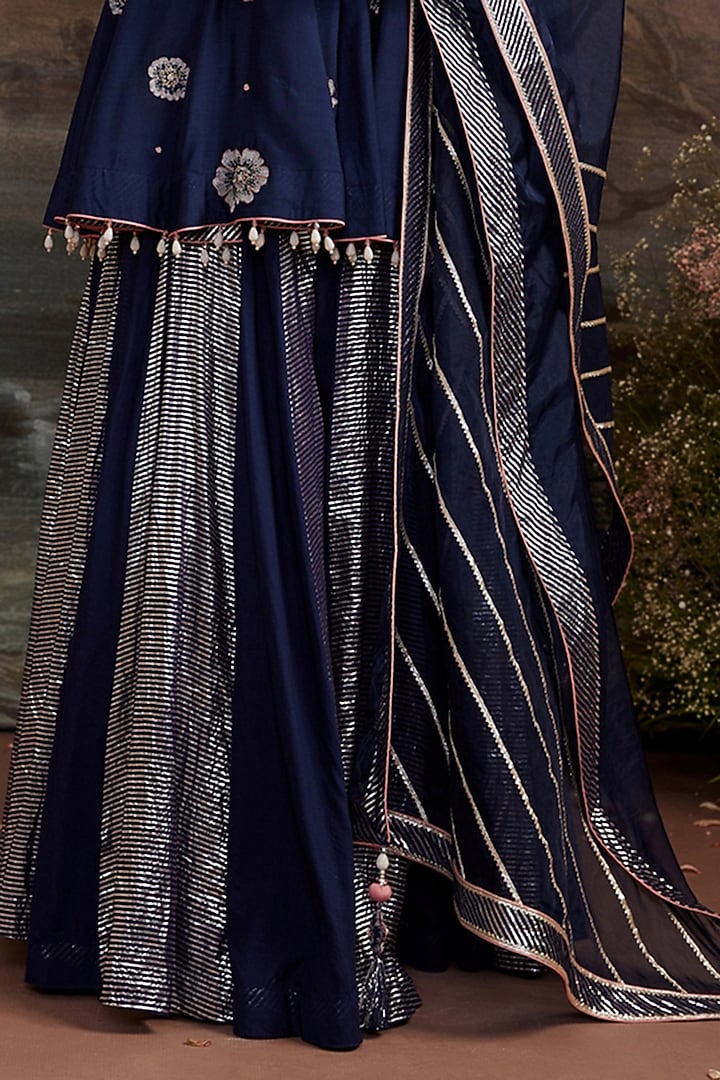 Navy Blue Cotton SIlk Wedding Sharara Set by Ajiesh Oberoi at Pernia's Pop Up Shop