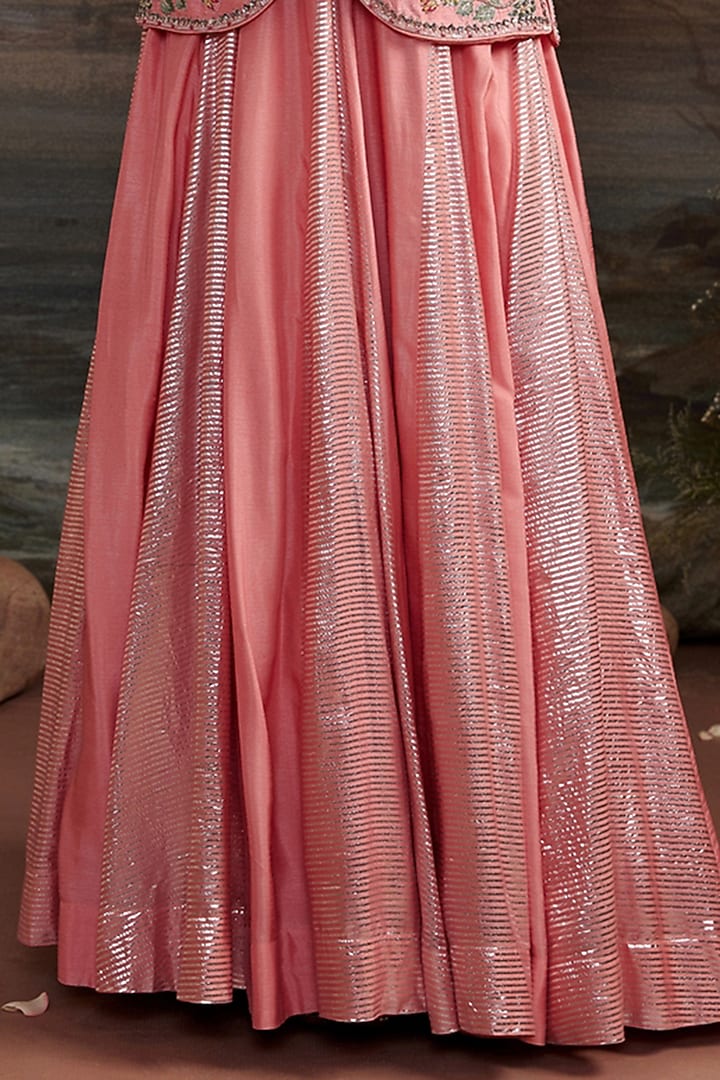 Rose Pink Dupion Silk Skirt Set by Ajiesh Oberoi at Pernia's Pop Up Shop