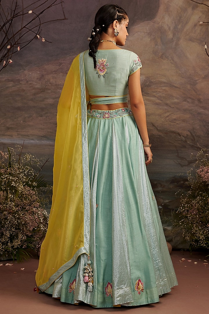 Sea Green Embroidered Wedding Lehenga Set by Ajiesh Oberoi at Pernia's Pop Up Shop