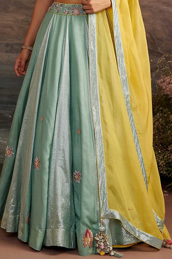 Sea Green Embroidered Wedding Lehenga Set by Ajiesh Oberoi at Pernia's Pop Up Shop