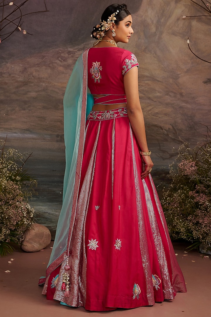 Rani Pink Embroidered Wedding Lehenga Set by Ajiesh Oberoi at Pernia's Pop Up Shop