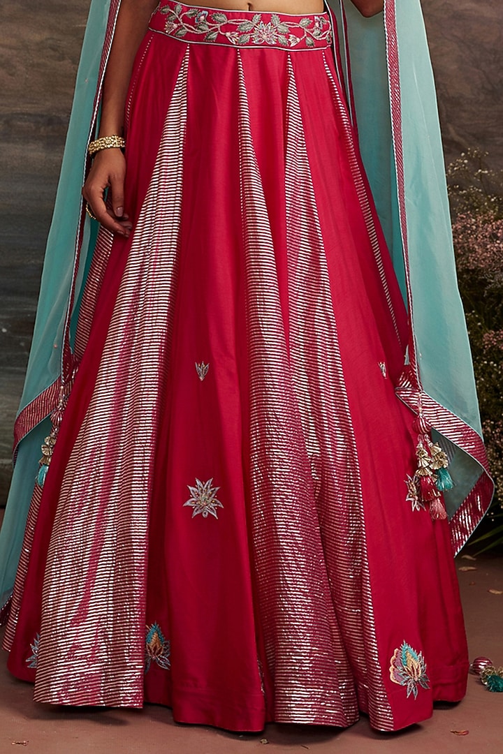 Rani Pink Embroidered Wedding Lehenga Set by Ajiesh Oberoi at Pernia's Pop Up Shop