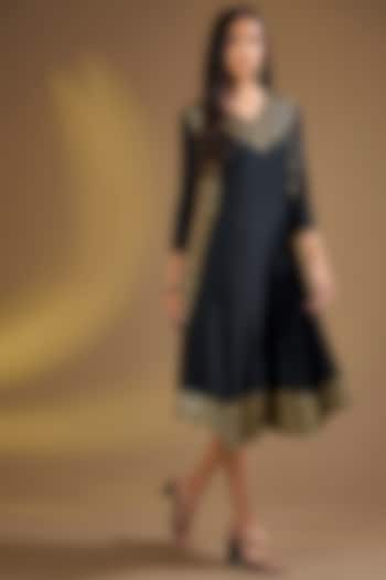 Black Silk Blend Geometric Midi Vacation Dress by Ajiesh Oberoi at Pernia's Pop Up Shop