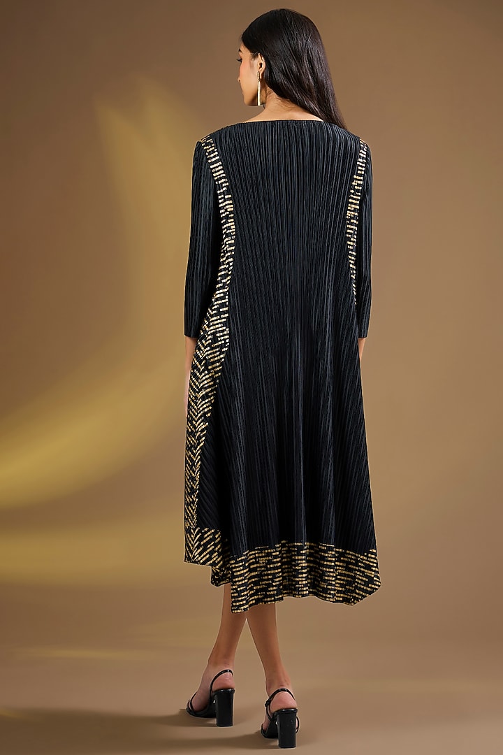 Black Silk Blend Geometric Midi Vacation Dress by Ajiesh Oberoi at Pernia's Pop Up Shop
