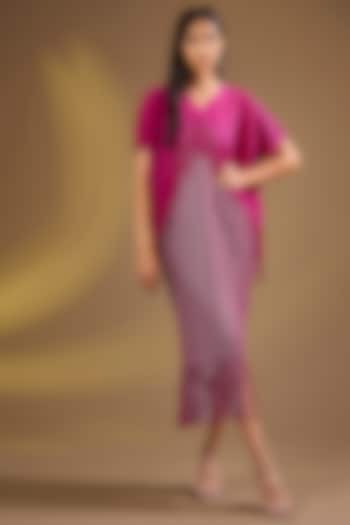 Pink Silk Blend Fringed Pleated Midi Vacation Dress by Ajiesh Oberoi at Pernia's Pop Up Shop