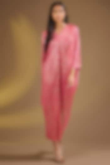 Metallic Pink Silk Blend Pleated Maxi Vacation Dress by Ajiesh Oberoi at Pernia's Pop Up Shop