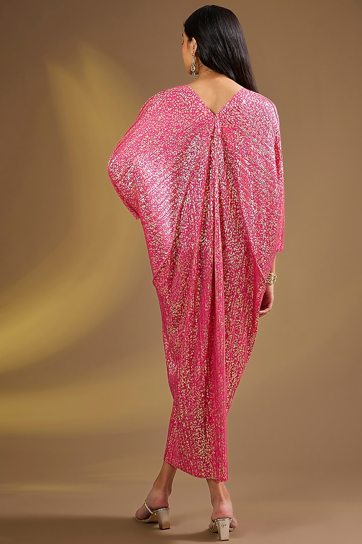 Metallic Pink Silk Blend Pleated Maxi Vacation Dress by Ajiesh Oberoi at Pernia's Pop Up Shop
