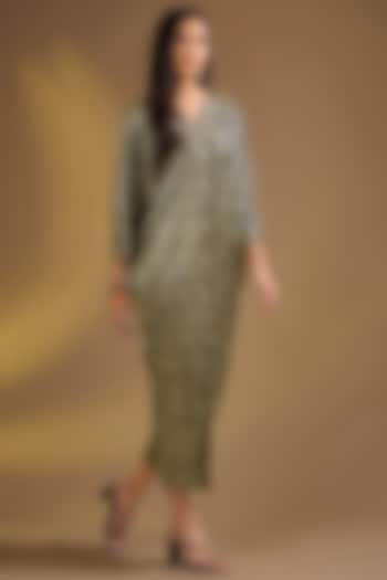 Black-Gold Silk Blend Abstract Midi Vacation Dress by Ajiesh Oberoi at Pernia's Pop Up Shop