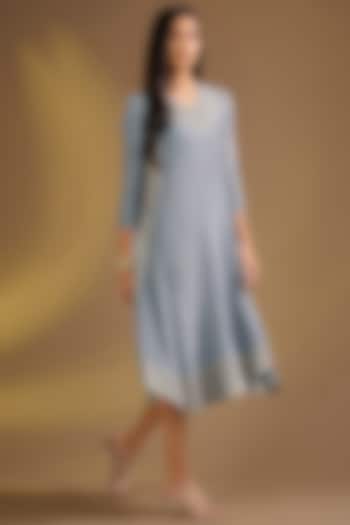 Grey Silk Blend Geometric Midi Vacation Dress by Ajiesh Oberoi at Pernia's Pop Up Shop