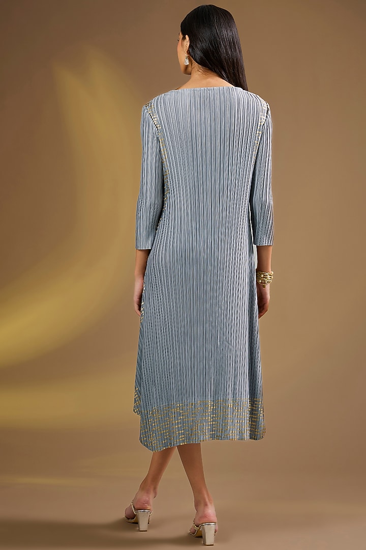 Grey Silk Blend Geometric Midi Vacation Dress by Ajiesh Oberoi at Pernia's Pop Up Shop