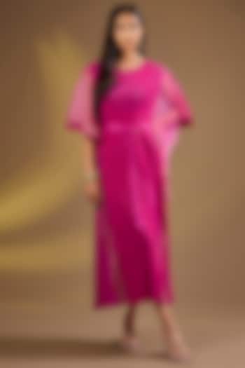 Pink Silk Blend Wrap-Style Kaftan Vacation Dress by Ajiesh Oberoi at Pernia's Pop Up Shop
