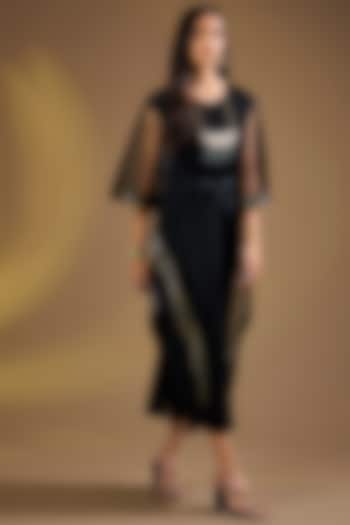Black Silk Blend Wrap-Style Kaftan Vacation Dress by Ajiesh Oberoi at Pernia's Pop Up Shop