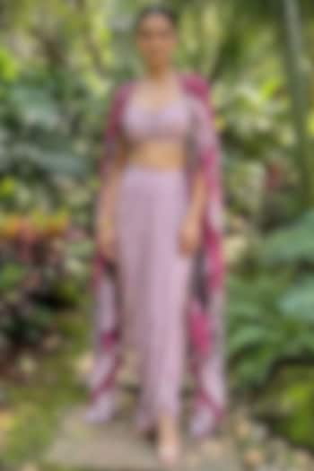 Pink & White Bamboo Crepe Printed Skirt Set by Ajiesh Oberoi at Pernia's Pop Up Shop