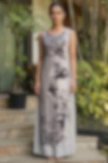 Black & White Bamboo Crepe Floral Printed Kurta Set by Ajiesh Oberoi at Pernia's Pop Up Shop
