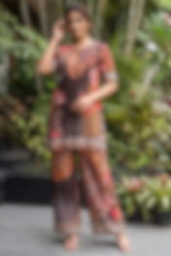 Multi-Colored Bamboo Crepe Floral Printed Kurta Set by Ajiesh Oberoi at Pernia's Pop Up Shop