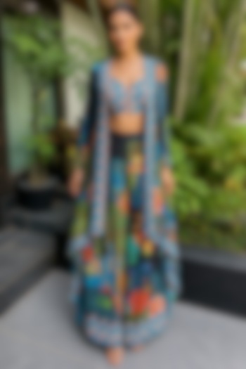 Lush Green Bamboo Crepe Floral Printed Pant Set by Ajiesh Oberoi at Pernia's Pop Up Shop