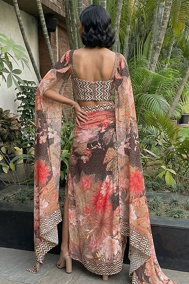 Multi-Colored Bamboo Crepe Printed Skirt Set by Ajiesh Oberoi at Pernia's Pop Up Shop