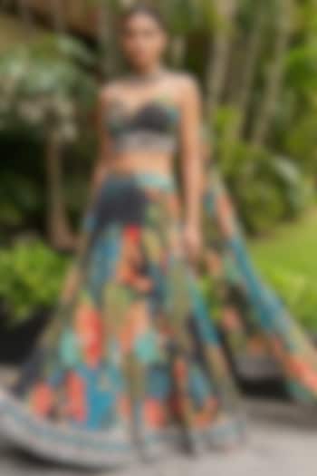 Multi-Colored Organza Printed Wedding Lehenga Set by Ajiesh Oberoi at Pernia's Pop Up Shop