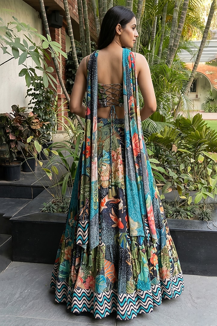 Multi-Colored Organza Printed Wedding Lehenga Set by Ajiesh Oberoi at Pernia's Pop Up Shop