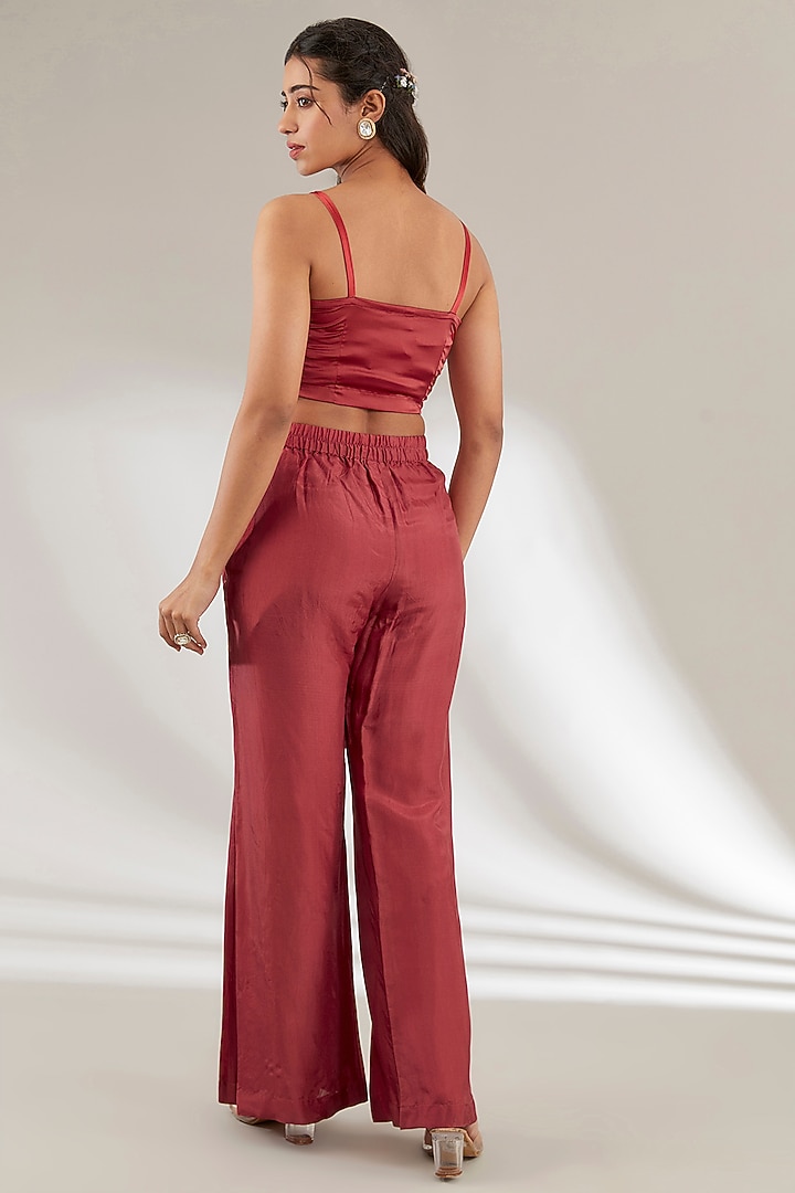 Red Uppada Silk & Modal Satin Jacket Set by Ajiesh Oberoi at Pernia's Pop Up Shop