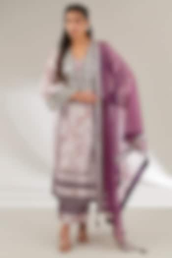 Purple Brasso & Uppada Silk Embroidered Kurta Set by Ajiesh Oberoi