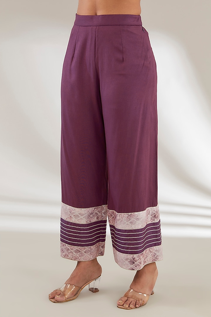 Purple Brasso & Uppada Silk Embroidered Kurta Set by Ajiesh Oberoi at Pernia's Pop Up Shop