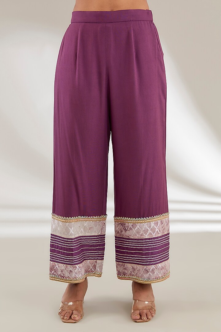 Purple Brasso & Uppada Silk Embroidered Kurta Set by Ajiesh Oberoi at Pernia's Pop Up Shop