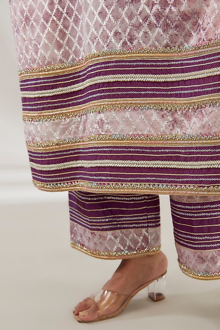 Purple Brasso & Uppada Silk Embroidered Kurta Set by Ajiesh Oberoi at Pernia's Pop Up Shop