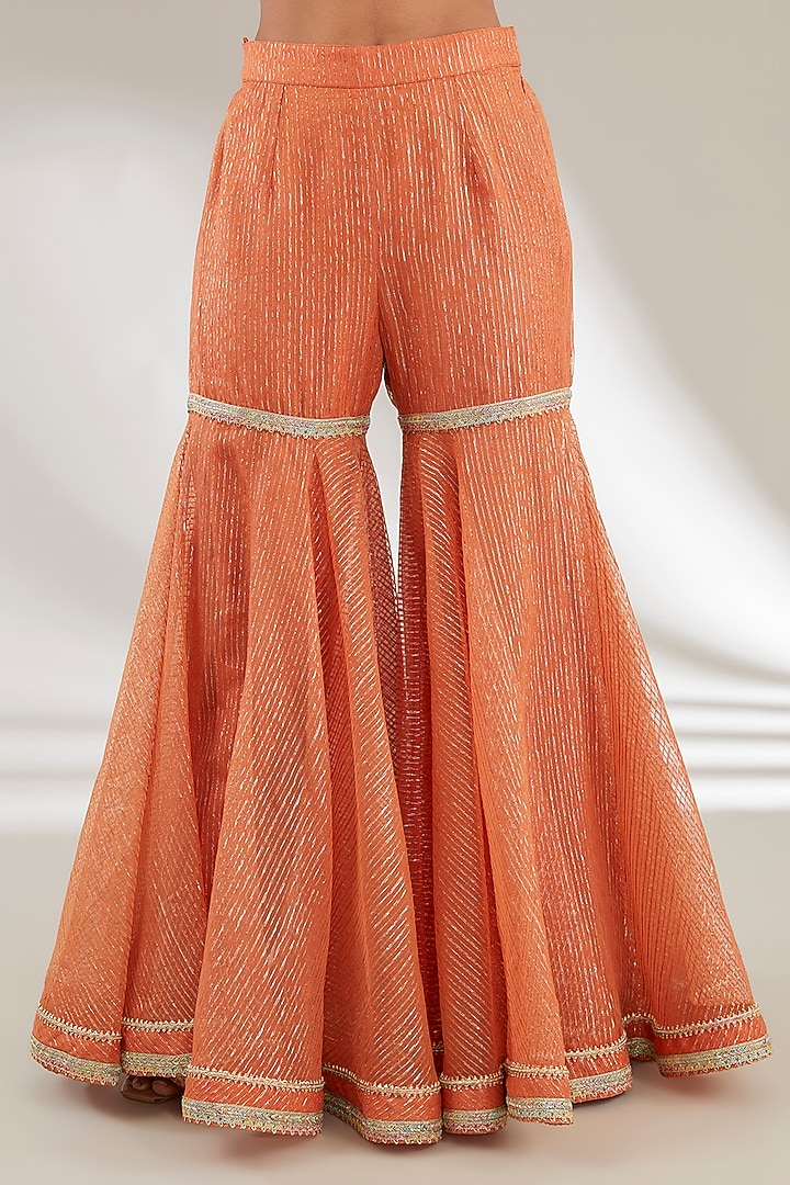 Rust Orange Uppada Silk & Mulmul Gharara Set by Ajiesh Oberoi at Pernia's Pop Up Shop