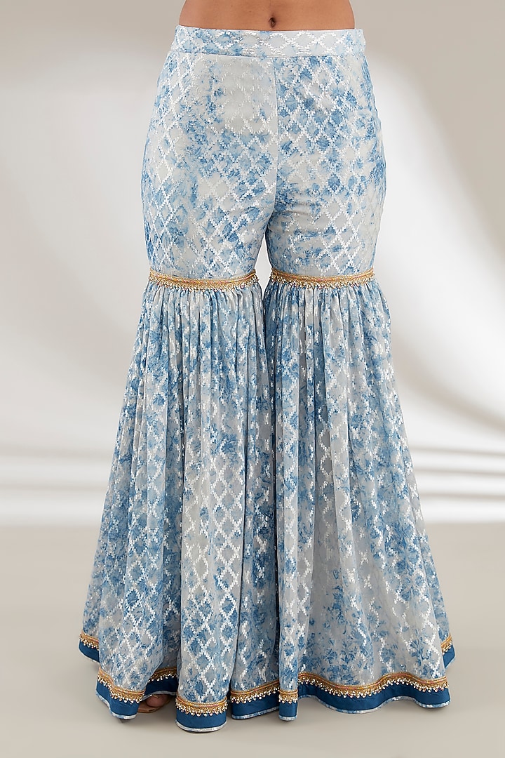 Blue Brasso & Uppada Silk Flared Gharara Set by Ajiesh Oberoi at Pernia's Pop Up Shop
