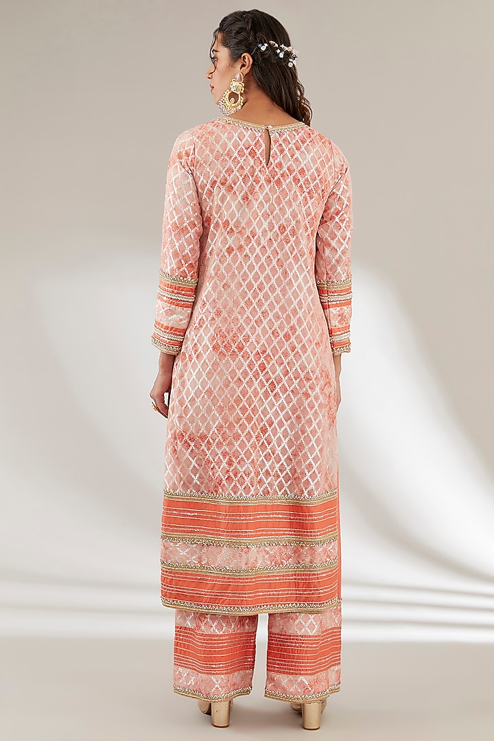 Orange Brasso & Uppada Silk Embroidered Kurta Set by Ajiesh Oberoi at Pernia's Pop Up Shop