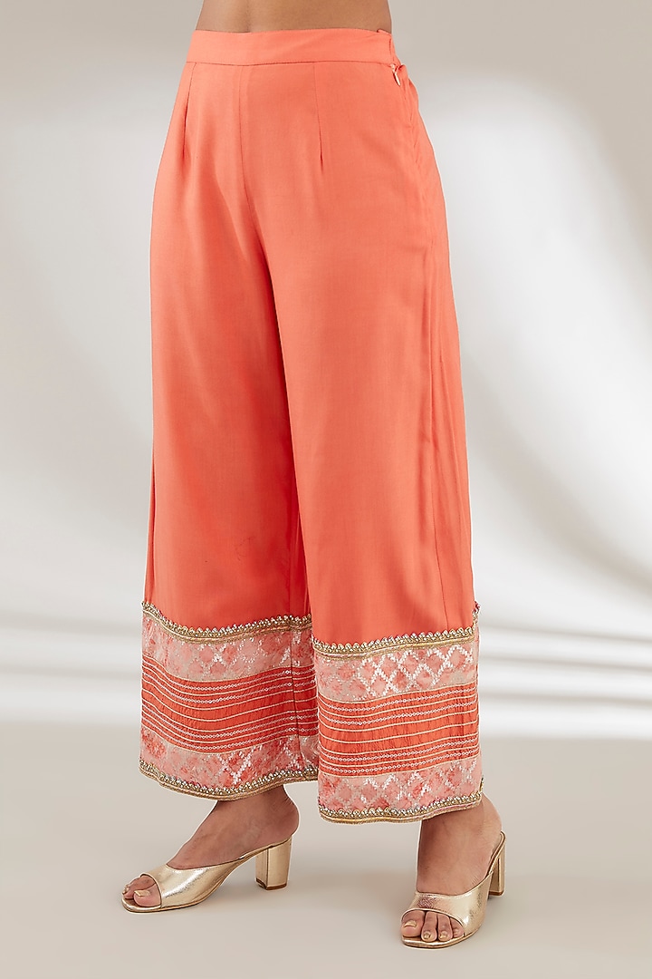 Orange Brasso & Uppada Silk Embroidered Kurta Set by Ajiesh Oberoi at Pernia's Pop Up Shop