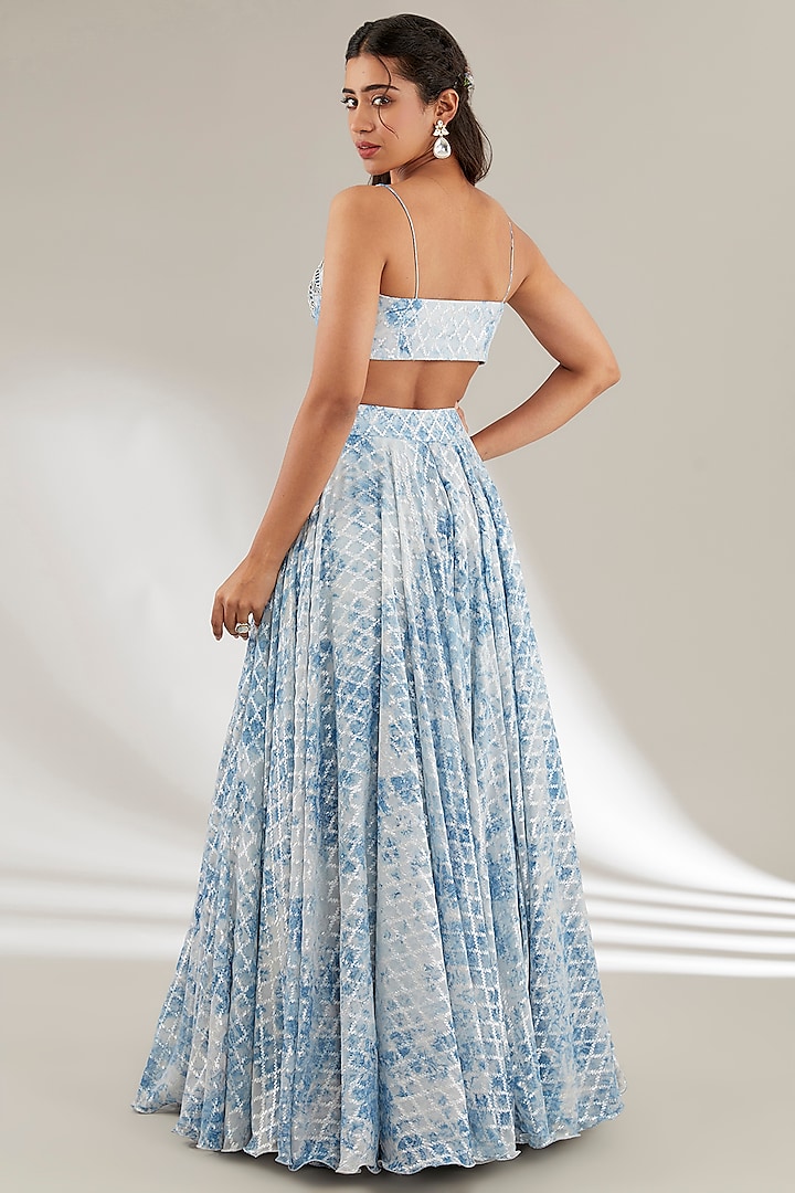 Blue Brasso & Uppada Silk Flared Wedding Lehenga Set by Ajiesh Oberoi at Pernia's Pop Up Shop