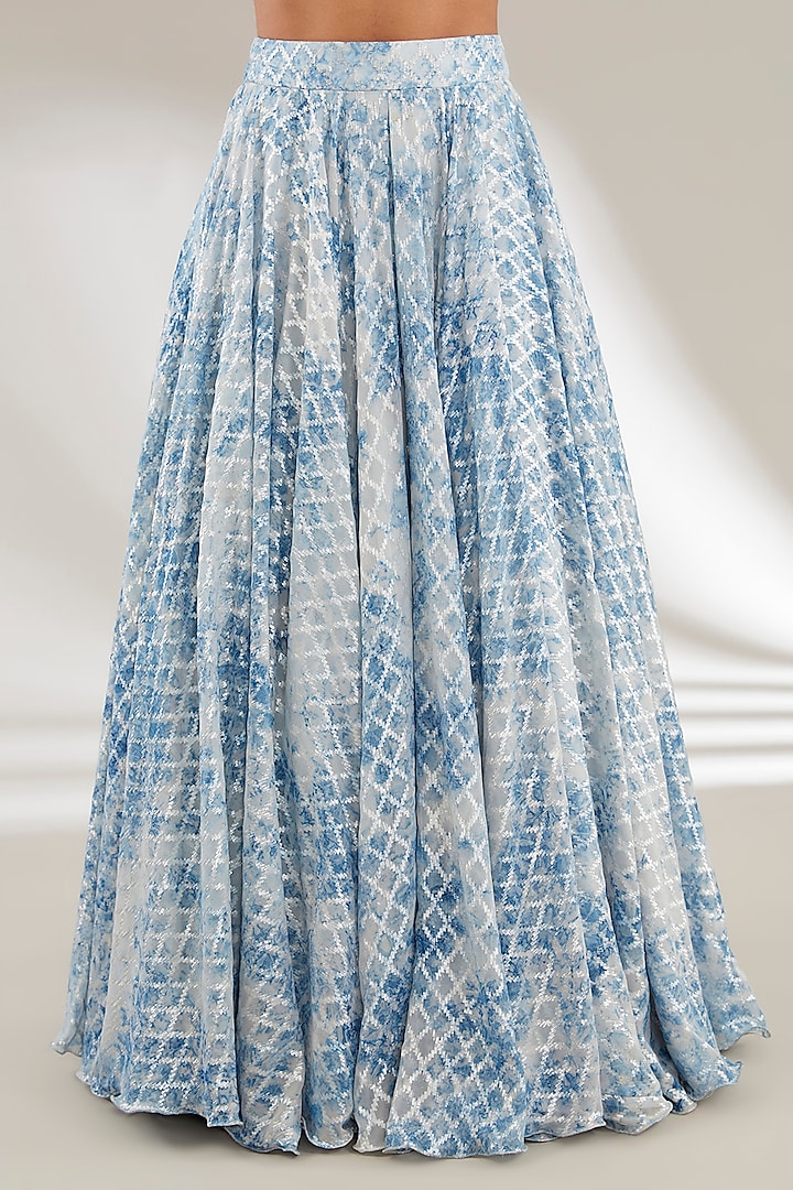 Blue Brasso & Uppada Silk Flared Wedding Lehenga Set by Ajiesh Oberoi at Pernia's Pop Up Shop
