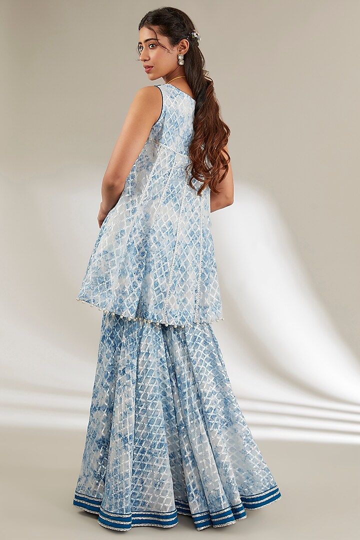 Blue Brasoo & Mulmul Embroidered Gharara Set by Ajiesh Oberoi at Pernia's Pop Up Shop
