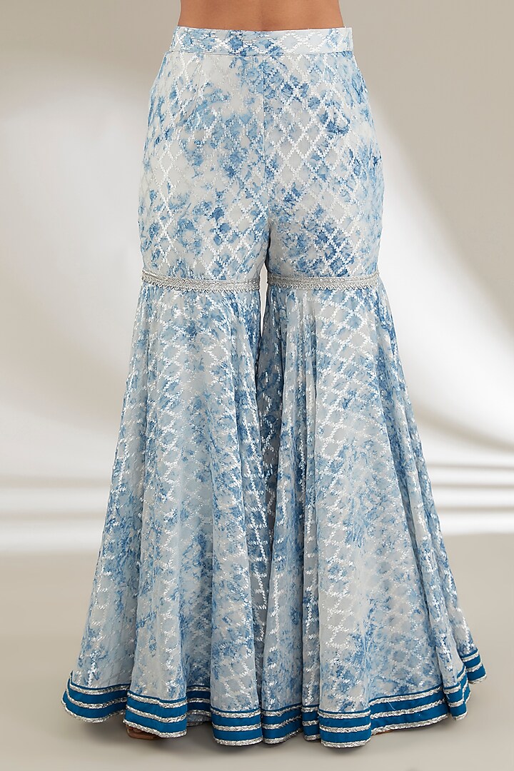 Blue Brasoo & Mulmul Embroidered Gharara Set by Ajiesh Oberoi at Pernia's Pop Up Shop