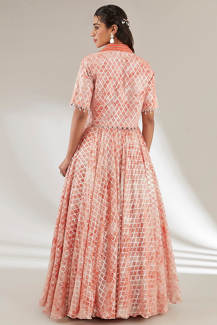 Rust Orange Opada Silk Flared Skirt Set by Ajiesh Oberoi at Pernia's Pop Up Shop