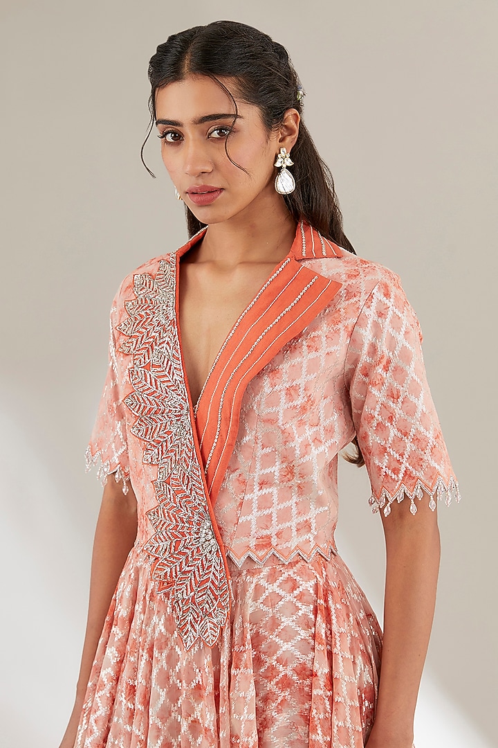 Rust Orange Opada Silk Flared Skirt Set by Ajiesh Oberoi at Pernia's Pop Up Shop