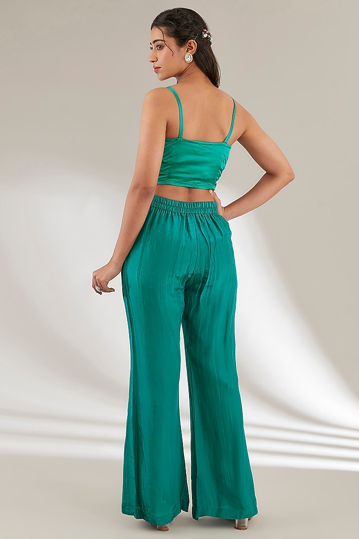 Green Modal Satin Co-Ord Set by Ajiesh Oberoi at Pernia's Pop Up Shop